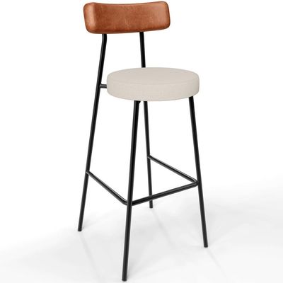 Kit 04 Banquetas Alta Bar Cozinha Sala De Jantar Milão L02 Couríssimo Camel Linho Cru - Lyam Decor