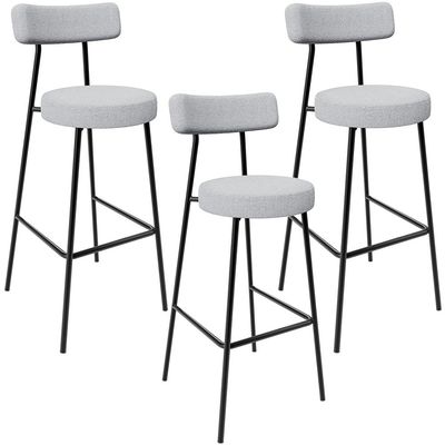 Kit 03 Banquetas Altas Cozinha Bar Sala De Jantar Em Aço Milão L02 Bouclê Cinza - Lyam Decor