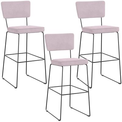 Kit 03 Banquetas Alta Para Cozinha Sala De Jantar Base Em Aço Allana L02 Suede Rosê - Lyam Decor