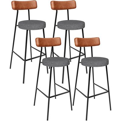 Kit 04 Banquetas Alta Bar Cozinha Sala Jantar Milão L02 Couríssimo Camel Cinza Escuro - Lyam Decor