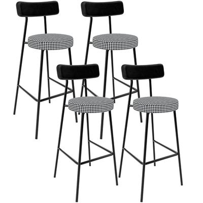 Kit 04 Banquetas Alta Cozinha Sala Jantar Em Aço Milão L02 Couríssimo Preto Pied Poule - Lyam Decor