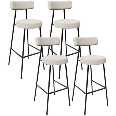 Kit 04 Banquetas Altas Bar Cozinha Sala De Jantar Em Aço Milão L02 Bouclê Creme - Lyam Decor