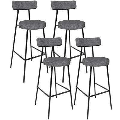 Kit 04 Banquetas Altas Bar Cozinha Sala De Jantar Em Aço Milão L02 Linho Cinza Escuro - Lyam Decor