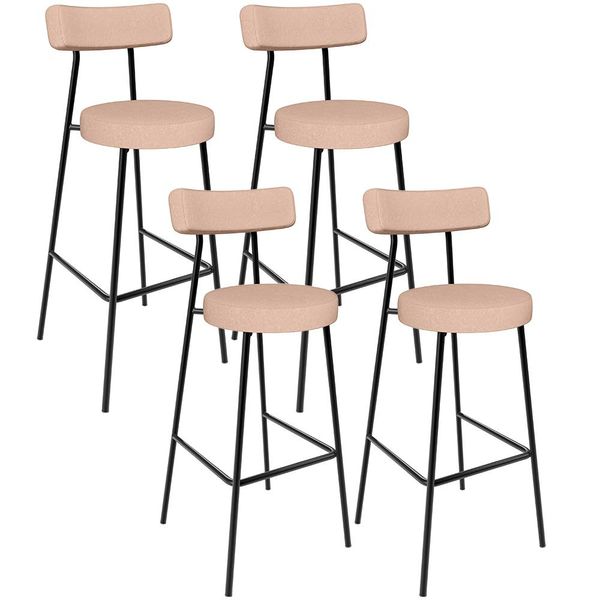 Kit 04 Banquetas Altas Bar Cozinha Sala De Jantar Em Aço Milão L02 Linho Rosê - Lyam Decor