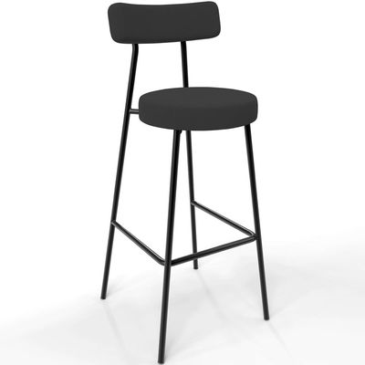 Kit 04 Banquetas Altas Bar Cozinha Sala De Jantar Em Aço Milão L02 Suede Preto - Lyam Decor