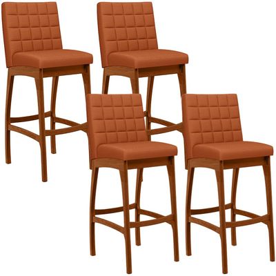 Kit 04 Banquetas Altas Para Cozinha Sala De Jantar Fixa Mila L02 Tecido Terracota - Lyam Decor