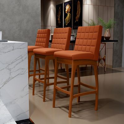 Kit 04 Banquetas Altas Para Cozinha Sala De Jantar Fixa Mila L02 Tecido Terracota - Lyam Decor