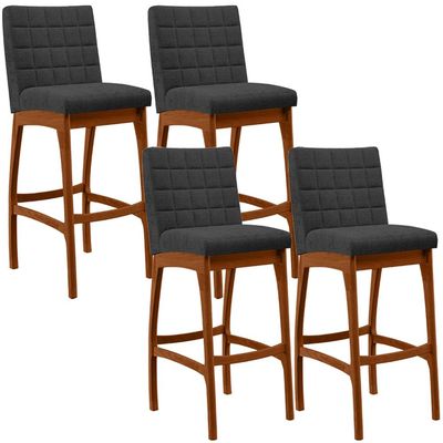 Kit 04 Banquetas Altas Para Cozinha Sala De Jantar Fixa Mila L02 Bouclê Preto - Lyam Decor