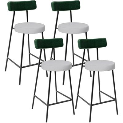 Kit 04 Banquetas Baixa Bar Cozinha E Sala De Jantar Milão L02 Facto Verde Linho Cinza - Lyam Decor
