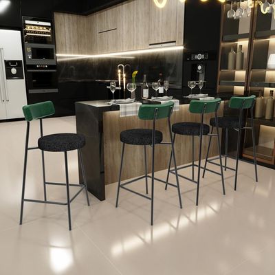 Kit 04 Banquetas Baixa Bar Cozinha E Sala De Jantar Milão L02 Facto Verde Linho Chumbo - Lyam Decor