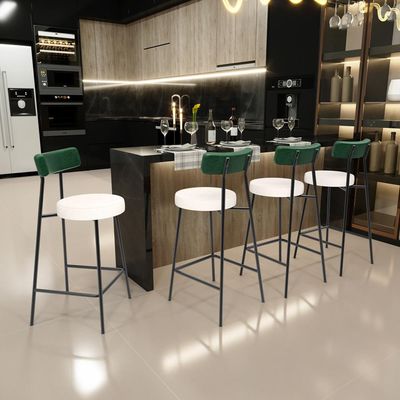 Kit 04 Banquetas Baixa Bar Cozinha E Sala De Jantar Milão L02 Facto Verde Linho Cru - Lyam Decor
