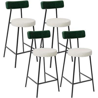 Kit 04 Banquetas Baixa Bar Cozinha E Sala Jantar Milão L02 Facto Verde Linho Champagne - Lyam Decor
