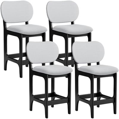 Kit 04 Banquetas Baixa Bar Cozinha E Sala De Jantar Fixa Betta L02 Preto Linho Cinza - Lyam Decor