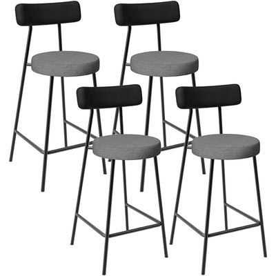 Kit 04 Banquetas Baixa Cozinha Jantar Milão L02 Couríssimo Preto Linho Cinza Escuro - Lyam Decor