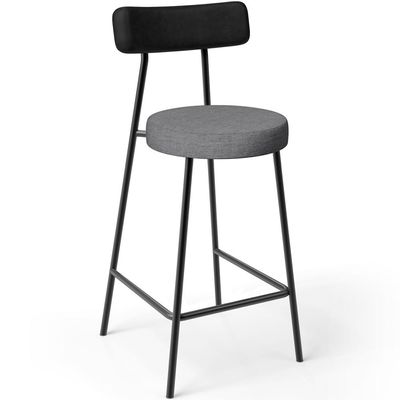 Kit 04 Banquetas Baixa Cozinha Jantar Milão L02 Couríssimo Preto Linho Cinza Escuro - Lyam Decor