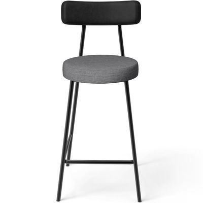 Kit 04 Banquetas Baixa Cozinha Jantar Milão L02 Couríssimo Preto Linho Cinza Escuro - Lyam Decor