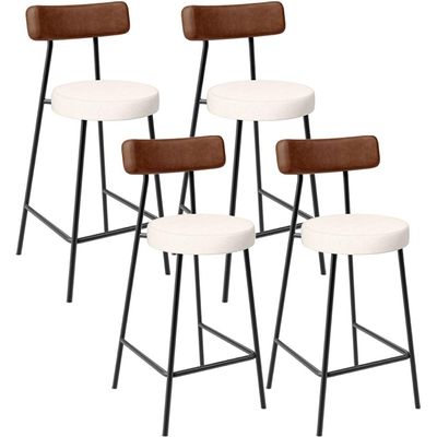 Kit 04 Banquetas Baixa Cozinha Sala De Jantar Milão L02 Couríssimo Marrom Linho Cru - Lyam Decor