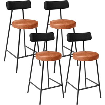 Kit 04 Banquetas Baixa Cozinha Sala Jantar Bancada Milão L02 Couríssimo Preto Camel - Lyam Decor