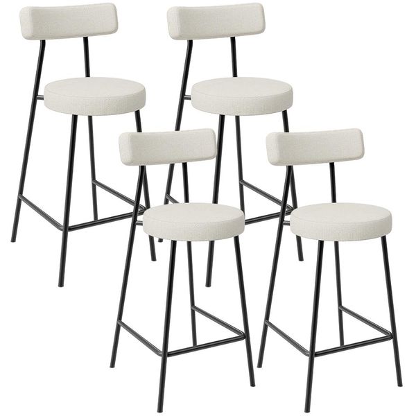 Kit 04 Banquetas Baixa Para Cozinha Sala De Jantar Bancada Milão L02 Linho Champagne - Lyam Decor