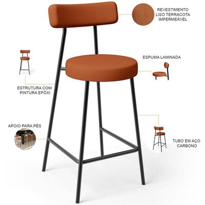 Kit 04 Banquetas Baixa Para Cozinha Sala De Jantar Bancada Milão L02 Tecido Terracota - Lyam Decor