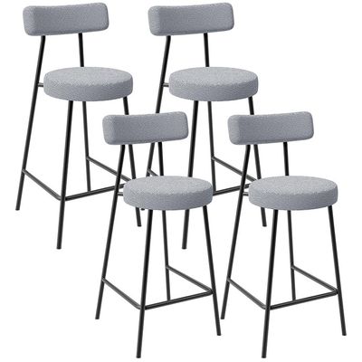 Kit 04 Banquetas Baixa Para Cozinha Sala De Jantar Bar Bancada Milão L02 Bouclê Cinza - Lyam Decor