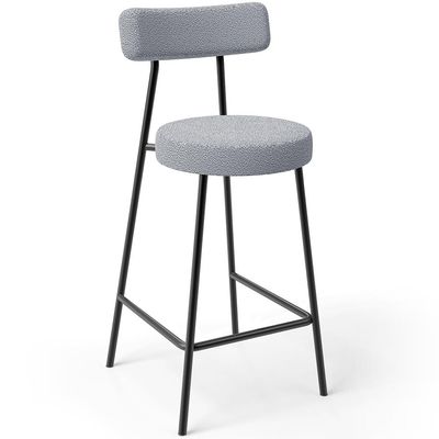 Kit 04 Banquetas Baixa Para Cozinha Sala De Jantar Bar Bancada Milão L02 Bouclê Cinza - Lyam Decor