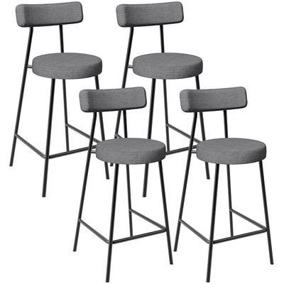 Kit 04 Banquetas Baixa Para Cozinha Sala De Jantar Bar Bancada Milão L02 Linho Cinza Escuro - Lyam Decor