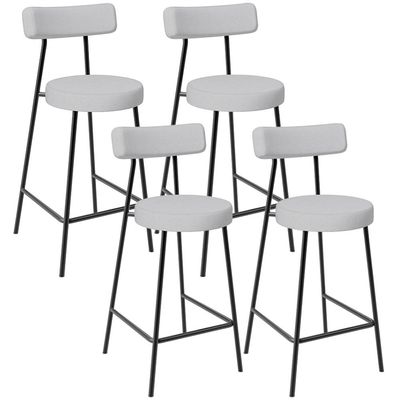 Kit 04 Banquetas Baixa Para Cozinha Sala De Jantar Bar Bancada Milão L02 Linho Cinza - Lyam Decor