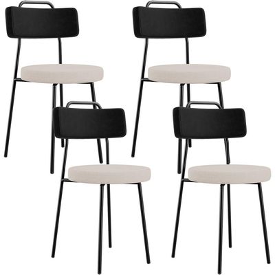 Kit 04 Cadeiras Decorativa Estofada Sala De Jantar Barcelona L02 Couríssimo Preto Linho Bege - Lyam