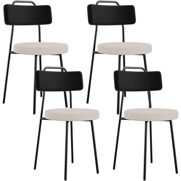 Kit 04 Cadeiras Decorativa Estofada Sala De Jantar Barcelona L02 Couríssimo Preto Linho Bege - Lyam