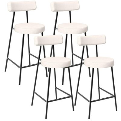 Kit 04 Banquetas Baixa Para Cozinha Sala De Jantar Bar Bancada Milão L02 Linho Cru - Lyam Decor