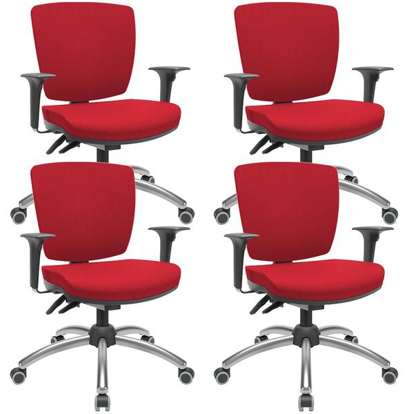 Kit 04 Cadeiras de Escritório Executiva Giratória Cromada Baixa Flexi P03 Poliéster Vermelho - Lyam