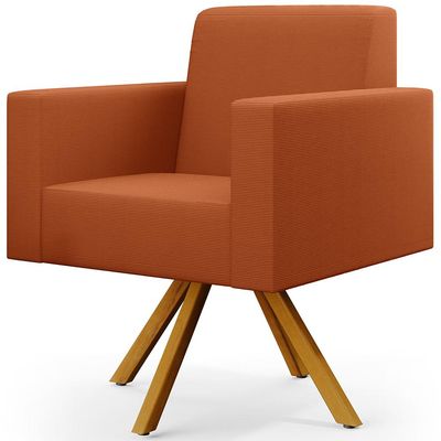 Kit 04 Poltronas Decorativa Base Giratória de Madeira Helô L02 Tecido Terracota - Lyam Decor