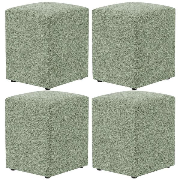 Kit 04 Puffs Quadrado Decorativo Sala De Estar L02 Bouclê Oliva - Lyam Decor Kit 04 Puffs Quadrado Decorativo Sala De Estar L02 Bouclê Oliva - Lyam Decor