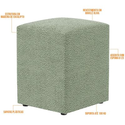 Kit 04 Puffs Quadrado Decorativo Sala De Estar L02 Bouclê Oliva - Lyam Decor