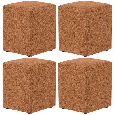 Kit 04 Puffs Quadrado Decorativo Sala De Estar L02 Bouclê Terracota - Lyam Decor