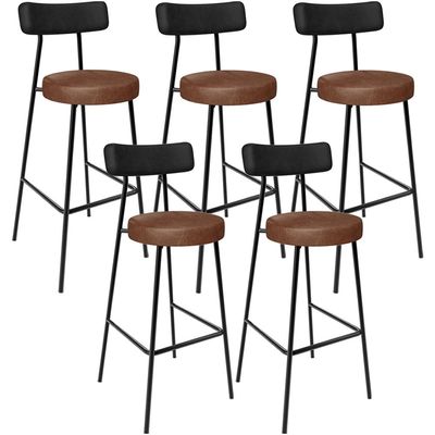 Kit 05 Banquetas Alta Bar Cozinha Sala De Jantar Milão L02 Couríssimo Preto Marrom - Lyam Decor