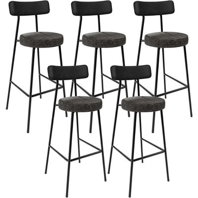 Kit 05 Banquetas Alta Bar Cozinha Sala De Jantar Milão L02 Couríssimo Preto Linho Chumbo - Lyam Decor