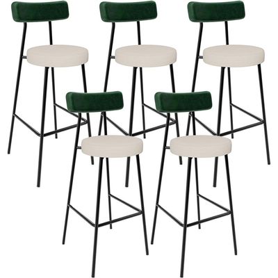 Kit 05 Banquetas Alta Bar Cozinha Sala De Jantar Milão L02 Facto Verde Musgo Linho Cru - Lyam Decor