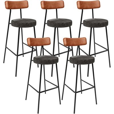 Kit 05 Banquetas Alta Cozinha Sala De Jantar Milão L02 Couríssimo Camel Linho Chumbo - Lyam Decor
