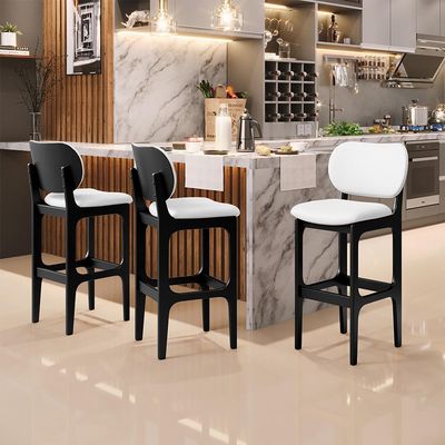 Kit 05 Banquetas Alta Para Cozinha Madeira Fixa Betta L02 Preto Facto  Branco - Lyam Decor