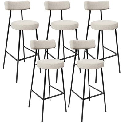 Kit 05 Banquetas Altas Cozinha Bar Sala De Jantar Em Aço Milão L02 Bouclê Creme - Lyam Decor