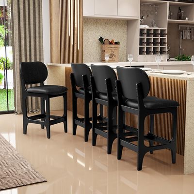 Kit 05 Banquetas Baixa Bar Cozinha E Sala De Jantar Fixa Betta L02 Couríssimo Preto - Lyam Decor