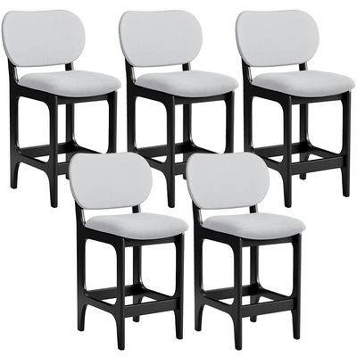Kit 05 Banquetas Baixa Bar Cozinha E Sala De Jantar Fixa Betta L02 Preto Linho Cinza - Lyam Decor