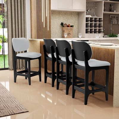 Kit 05 Banquetas Baixa Bar Cozinha E Sala De Jantar Fixa Betta L02 Preto Linho Cinza - Lyam Decor