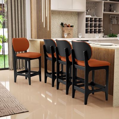 Kit 05 Banquetas Baixa Bar Cozinha E Sala De Jantar Fixa Betta Preto Tecido Terracota - Lyam Decor