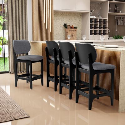 Kit 05 Banquetas Baixa Bar Cozinha E Sala De Jantar Fixa Betta Preto Linho Cinza Escuro - Lyam Decor