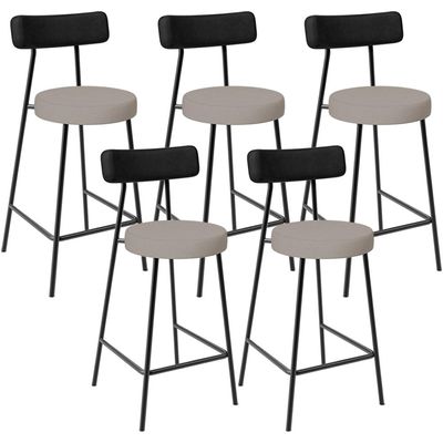 Kit 05 Banquetas Baixa Bar Cozinha Sala Jantar Milão L02 Couríssimo Preto Linho Bege - Lyam Decor