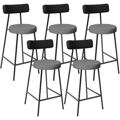 Kit 05 Banquetas Baixa Cozinha Jantar Milão L02 Couríssimo Preto Linho Cinza Escuro - Lyam Decor