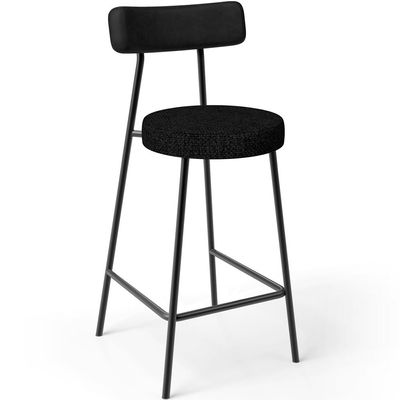 Kit 05 Banquetas Baixa Cozinha Sala Jantar Bancada Milão L02 Couríssimo Preto Linho Chumbo - Lyam Decor